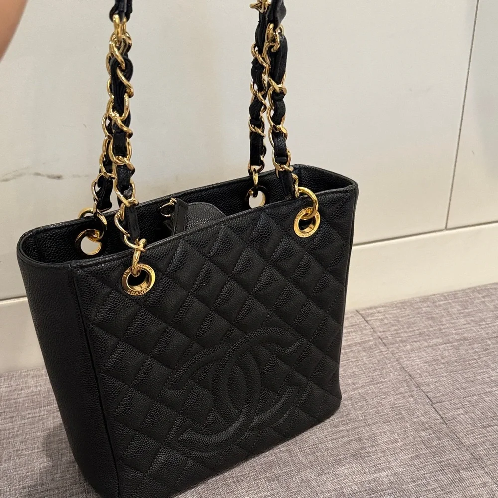 CHANEL Black Quilted Caviar Leather Petite Shopper with Gold Hardware. - Picture 14 of 16